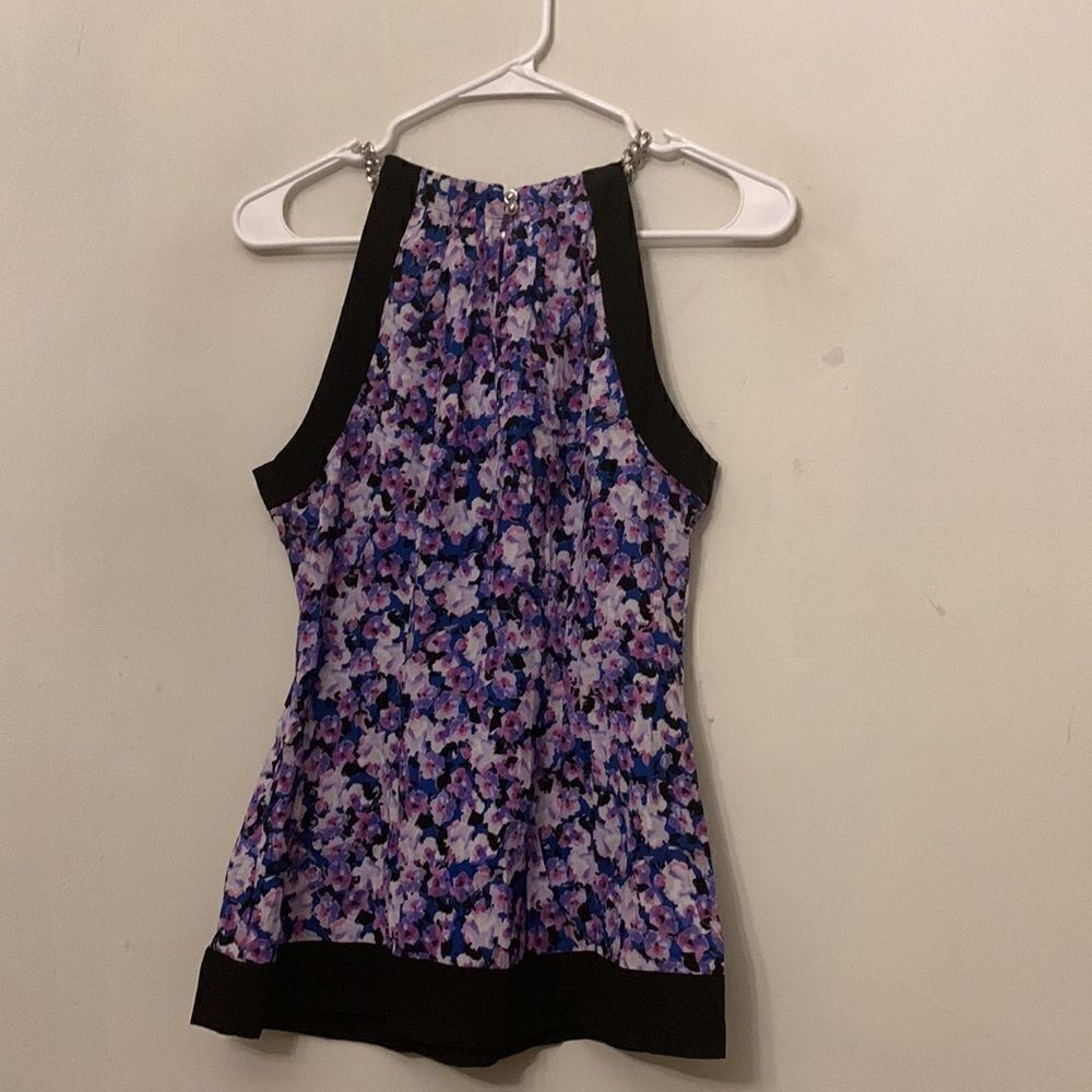 Cache floral purple halter top with silver chain straps Size S NWT - Picture 10 of 10